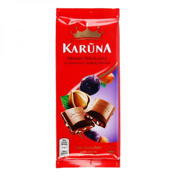 Шоколад молочный с изюмом и измельченными лесными орехами Karuna м/у 90г - image 1
