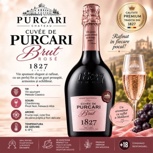 Вино игристое Cuvee de Purcari розовое брют 0.75 л 12.5% - image 2