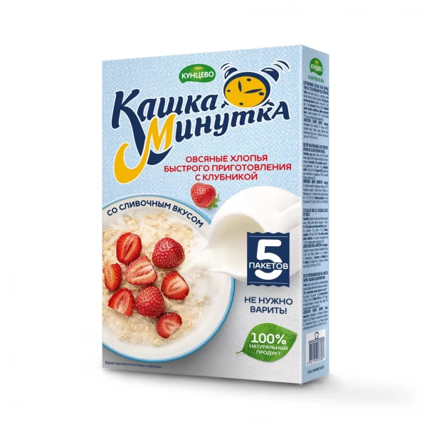Кашка-Минутка Хлопья овсяные, со вкусом сливки-клубника 215 г - image 1