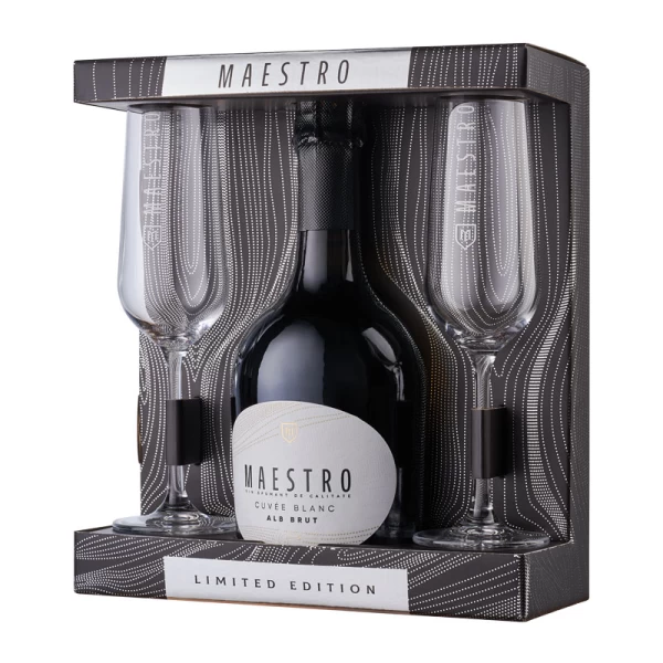Maestro Набор игристое вино белое брют 0,75 л + 2 бокала богемия - image 2