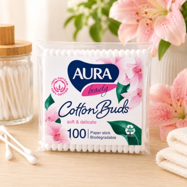 Aura Betisoare de vata 100 buc folie bat de hirtie - image 2
