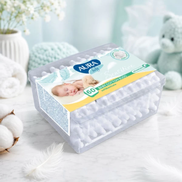 Aura Baby Ватные палочки для детей с ограничителем 60 шт - image 2
