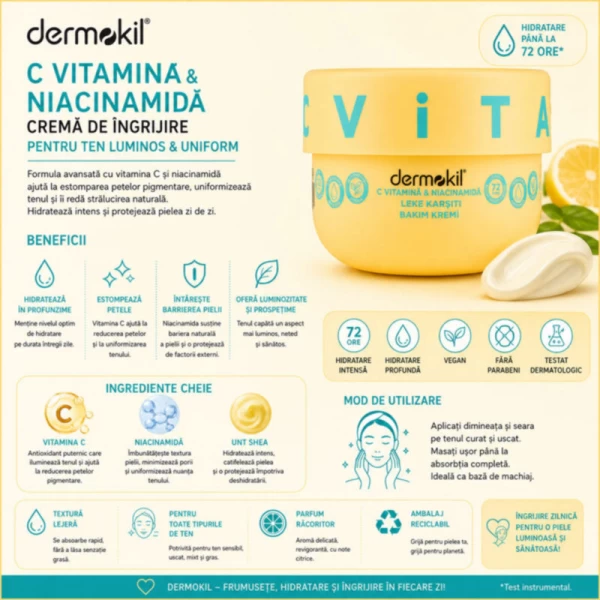 Dermokil Crema de ingrijire 250 ml impotriva petelor Vitamina C & Niacinamide - image 4