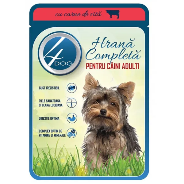 4Dog Hrana pentru caini adulti cu carne de vita in sos 100gr ( plic ) - image 1