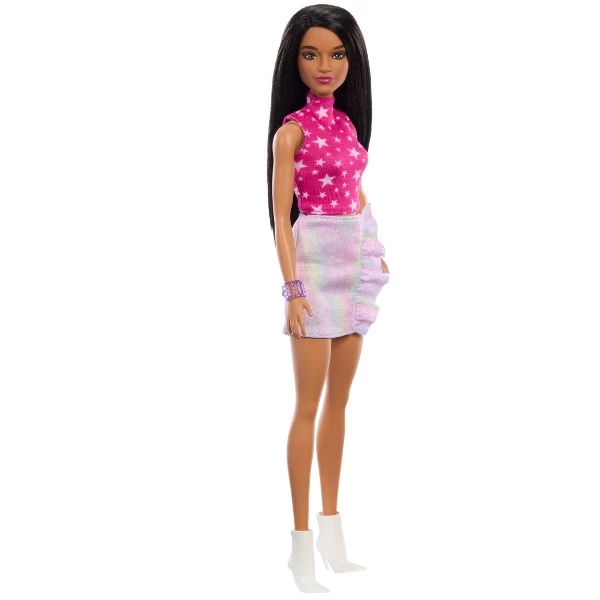 Кукла Barbie Модница с черными прямыми волосами и радужной юбкой, HRH13 - image 2