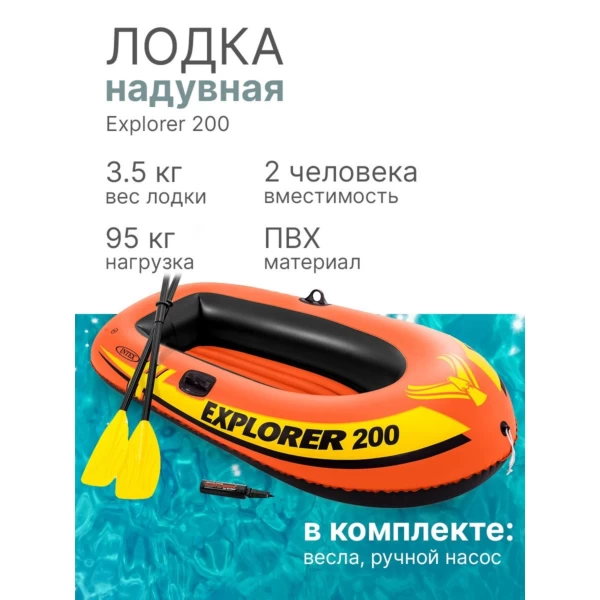 Barca gonflabila Explorer 200 cu vasle si pompa, 185×94×41 cm, max. 95 kg, 6+ ani, Intex (58331) - image 2