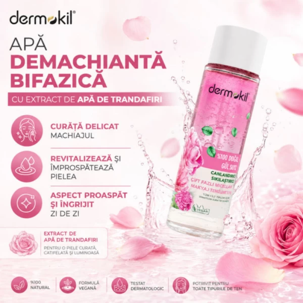 Dermokil Demachiant bifazic cu apa naturala de trandafiri 150 ml - image 2
