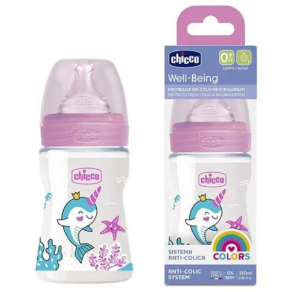 Chicco Бутылочка с соской из силикона Well-Being PP, 150 мл, boy/girl - image 1