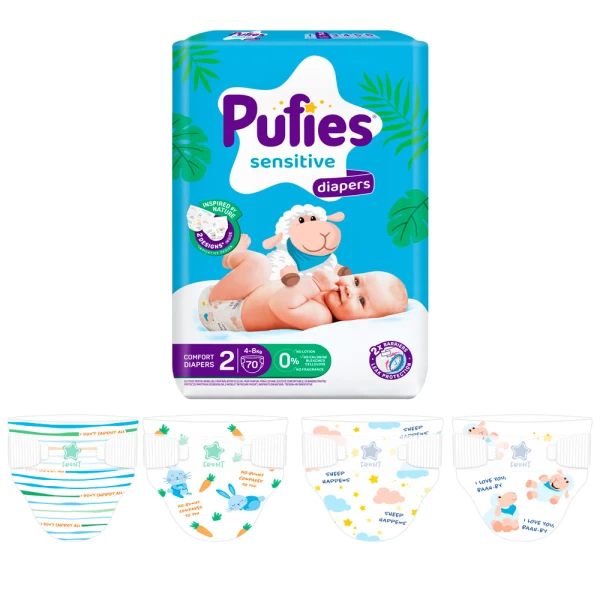 Pufies Подгузники Sensitive ML MP MINI N2 4-8кг 70 шт - image 2