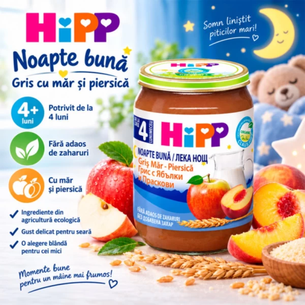 HiPP Piure de gris cu mere și piersici Good Night (4+ luni), 190 g - image 2