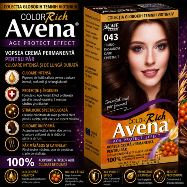 Vopsea pentru par ACME Riabina Avena, 043 - Castaniu Inchis, 100 ml - image 2
