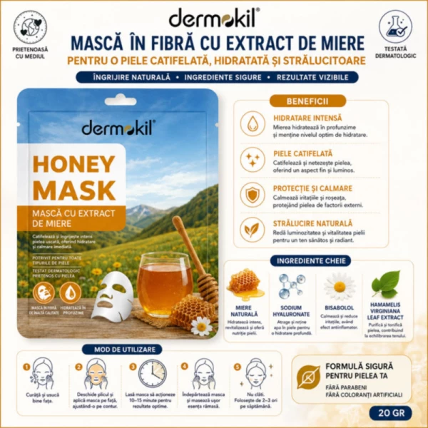 Dermokil Masca tip servetel pentru fata Honey 20 g - image 2
