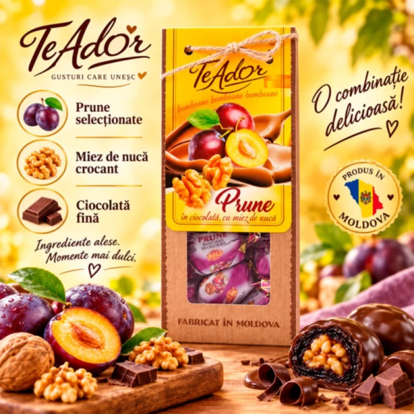 Bomboane Te Ador Prune in ciocolata cu nuca 220g - image 2
