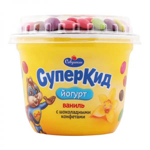 Йогурт СуперКид 2% 103г Ваниль с сыпучим наполнителем Савушкин - image 1