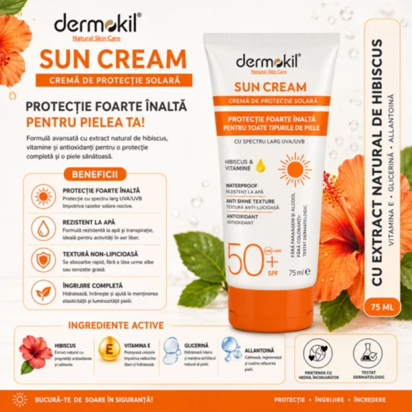 Dermokil crema protectia solara 75 ml SPF 50+ - image 2