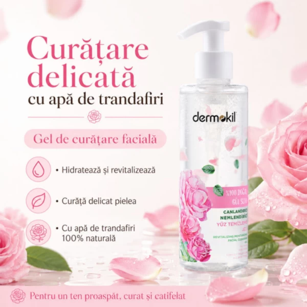 Dermokil Gel de curatare faciala cu apa naturala de trandafiri 200 ml - image 2