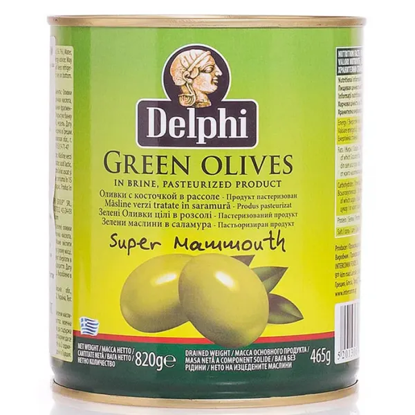 Delphi Оливки с косточкой в рассоле Super Mammouth 91-100, 820 г - image 1
