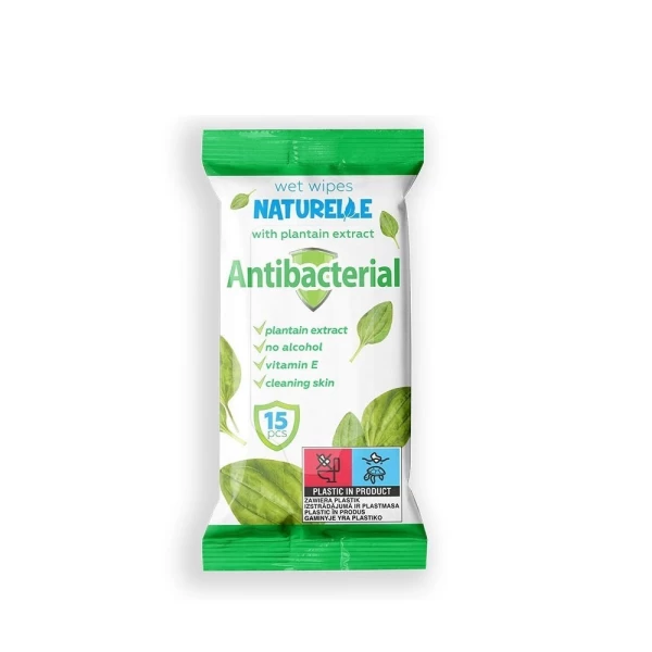 Naturelle Antibacterial Влажные салфетки с экстрактом листья подорожника 15 шт - image 1