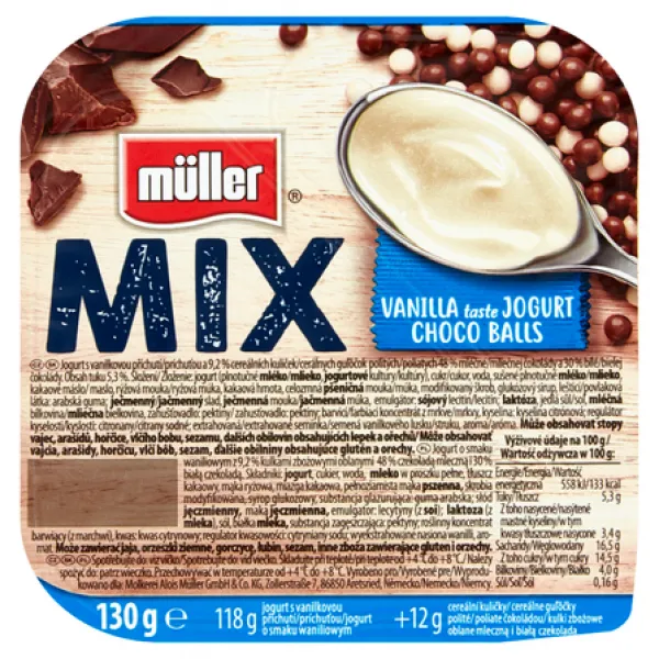 Muller Mix iaurt cu aroma de vanilie cu bile de cereale si ciocolata alba 130 g - image 3