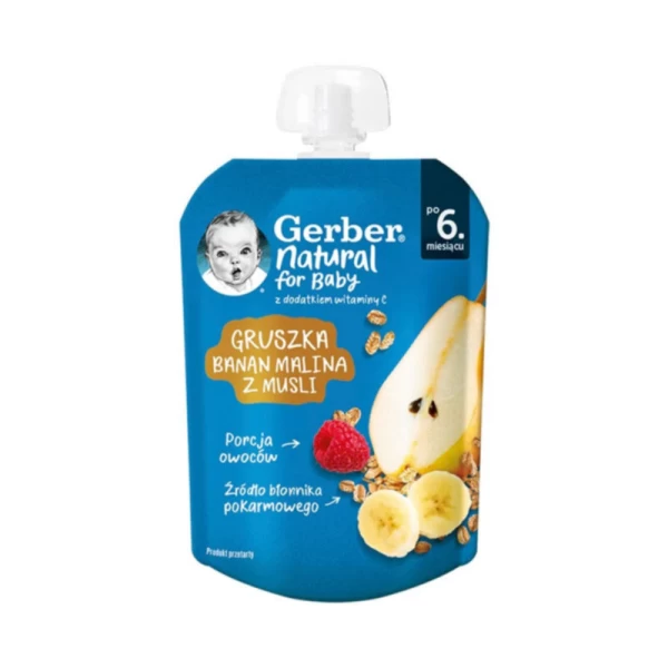 Gerber Piure din pere, banan, zmeura si cereale 80g - image 1