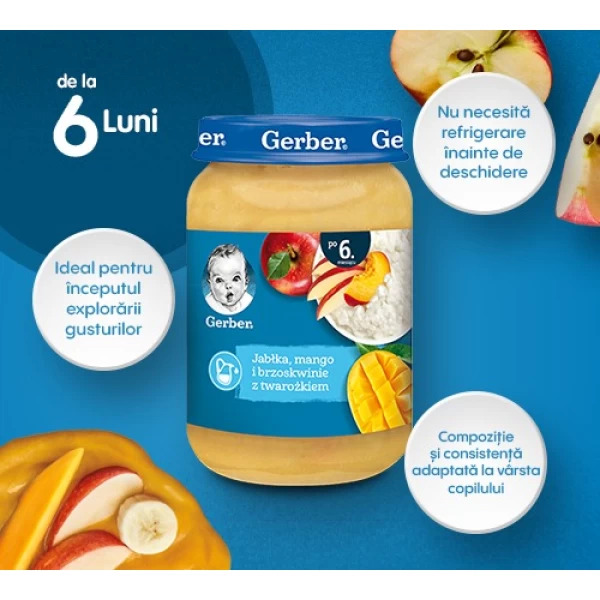 Gerber Piure de mere, mango si piersici cu branza de vaci 190g - image 2