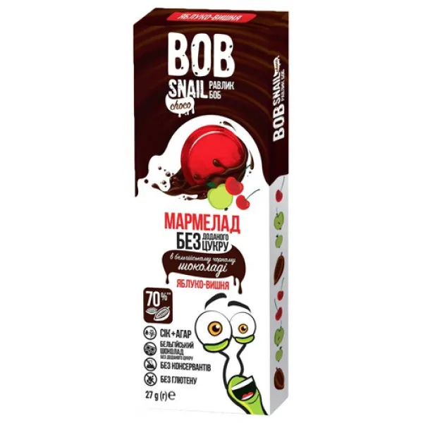 Bob Snail Marmelada naturala mere, cirese si ciocolata neagra belgiana 27g - image 1