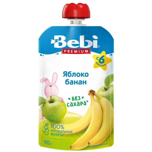 Пюре Bebi Premium яблоко-банан 90г с 6 месяцев - image 1