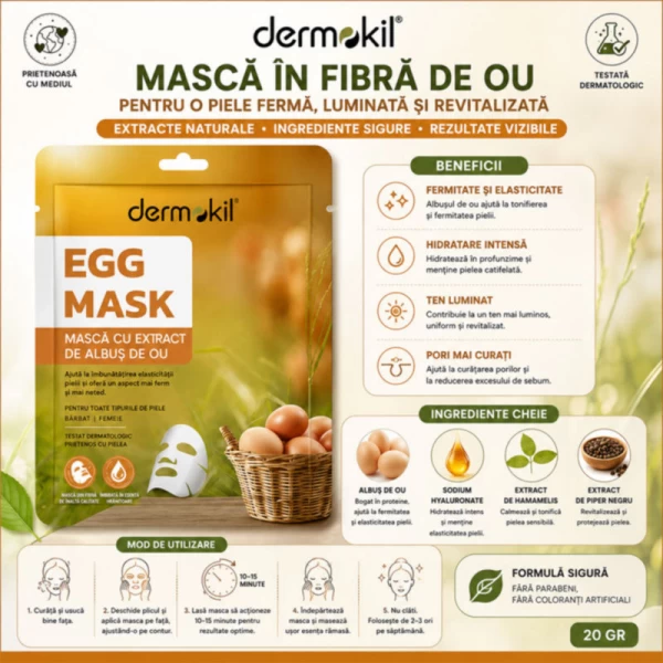 Dermokil Masca tip servetel pentru fata Egg 20 g - image 2