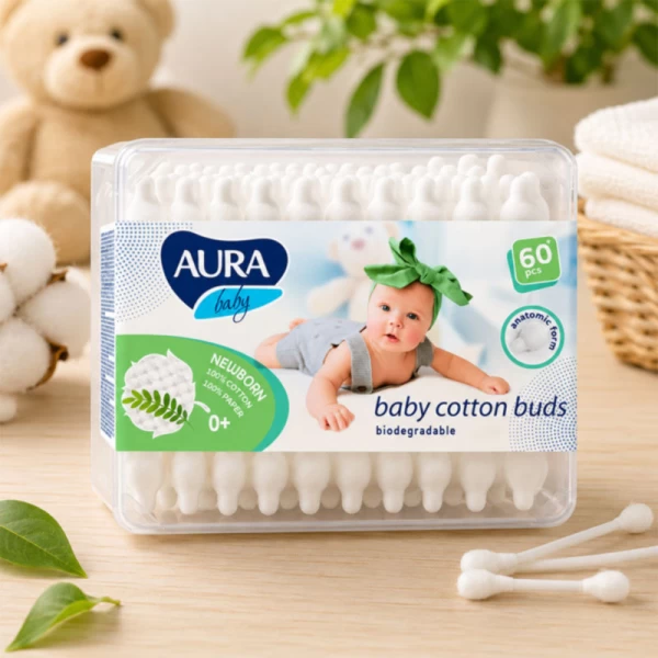 Aura Baby Betisoare de vata pentru copii 60 buc bat de hirtie - image 2