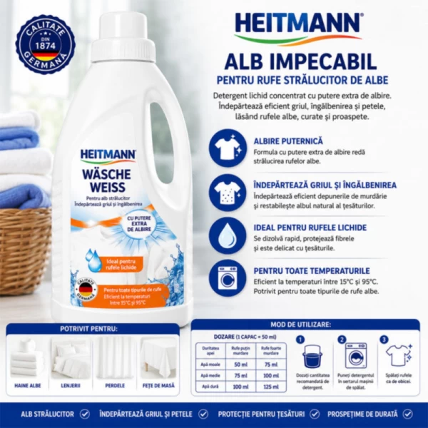 Heitmann Înălbitor lichid pentru rufe albe Wasche Weiss 500 ml - image 2