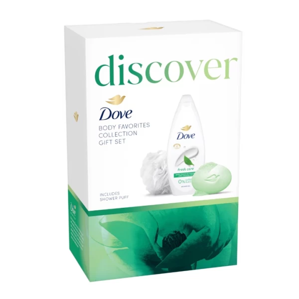 Подарочный набор 2025 Dove гель для душа Fresh Care, 250мл + мыло-крем Dove Освежающее, 90г + пуховк - image 2