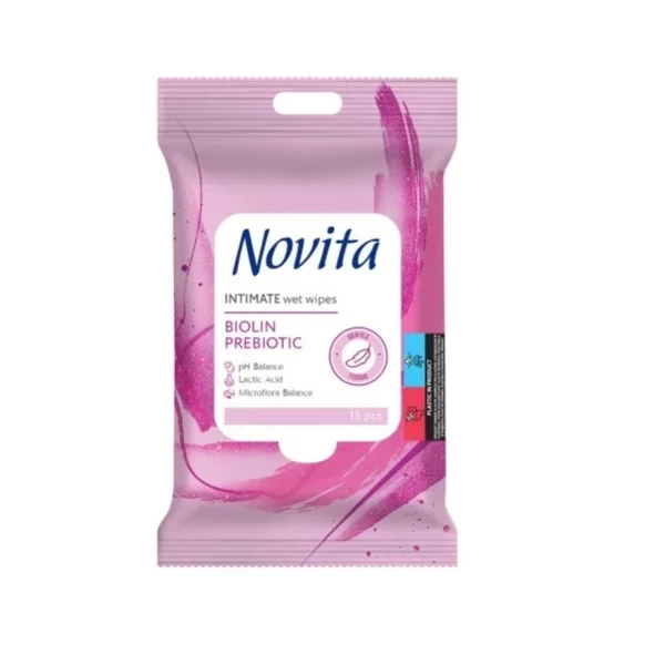 Novita Servetele umede intime Prebiotic Biolin, 15 bucati - image 1