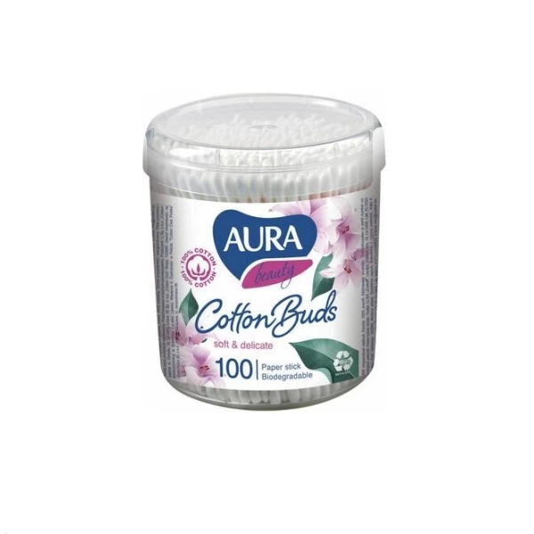 Aura Betisoare de vata rotund BioDegradable 100 buc - image 1