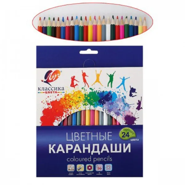Карандаши цветные 24 шт Классика цвета, дерев. шестигранный корпус - image 1