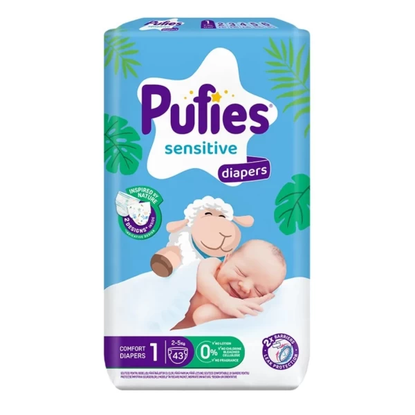 Pufies Scutece Sensitive Newborn Nr.1, 2-5 kg, 43 buc - image 1