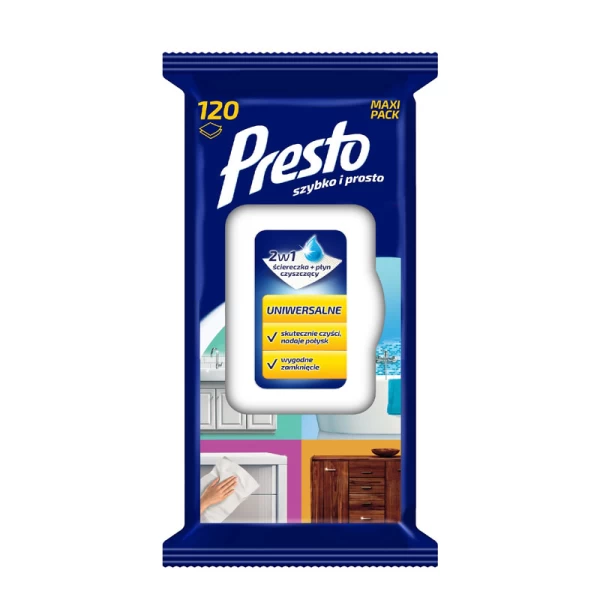 Универсальные влажные салфетки для уборки Presto 120 шт - image 1