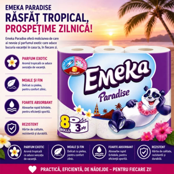Emeka Hartie igienica, 3 straturi, 8 role Paradise - image 2