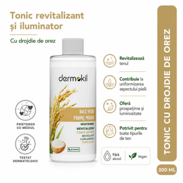 Dermokil tonic pentru fata 200 ml cu drojdie de orez - image 2