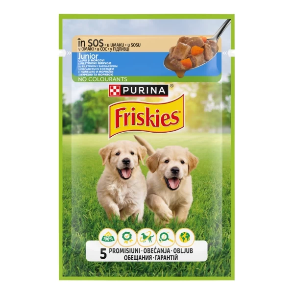 Friskies Junior Консервированный корм Кусочки в подливке с курицей и морковью для щенков 85г - image 1