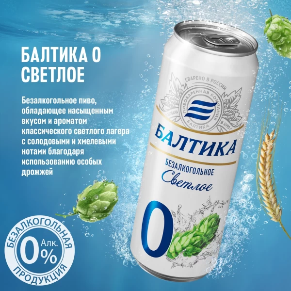 Балтика Пиво Светлое безалкогольное №0 0,45л ж/б - image 5