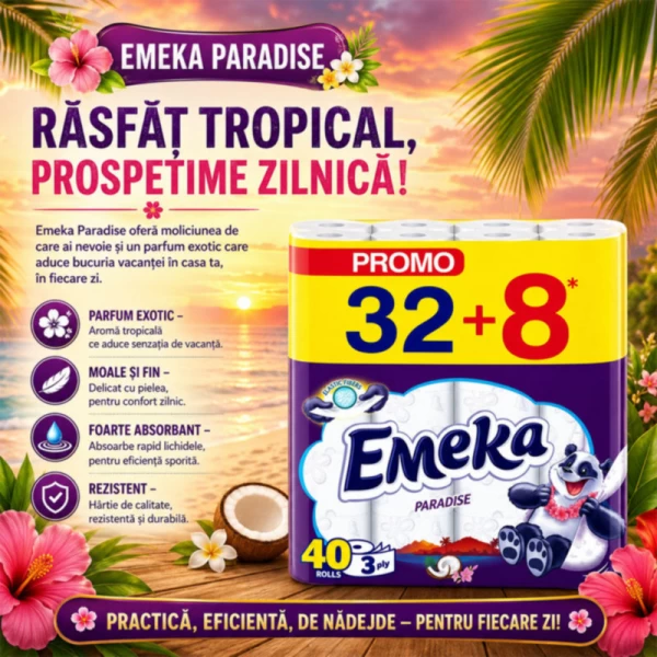 Emeka Hartie igienica, 3 straturi, 32+8 role Paradise - image 2
