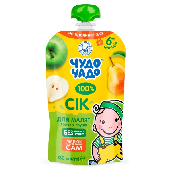 Сок Чудо Чадо яблочно-грушовый с мякотью, без сахара 130 мл - image 1
