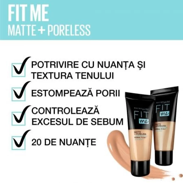 Fond de ten mat Nuanta 110 Porcelain Fit Me, 30 ml, Maybelline - image 5