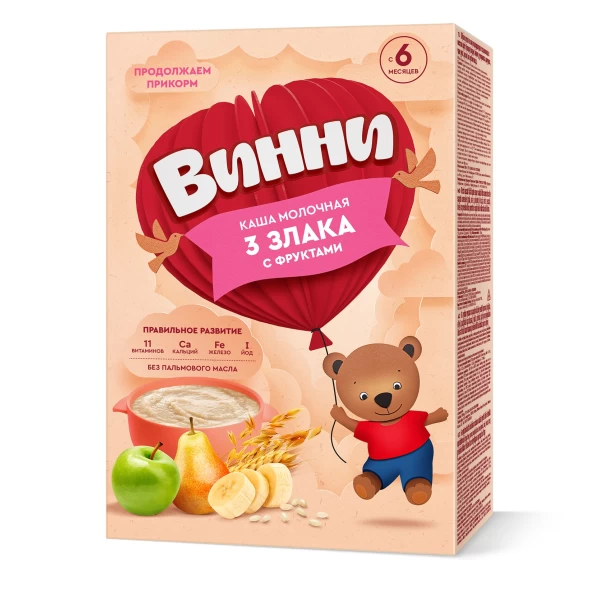 Каша молочная 3 злака Винни с фруктами (6+ мес.), 200 г - image 1