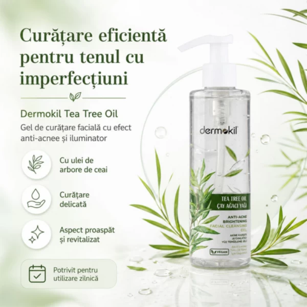 Dermokil Gel de curatare faciala anti-acnee cu arbore de ceai 200 ml - image 2