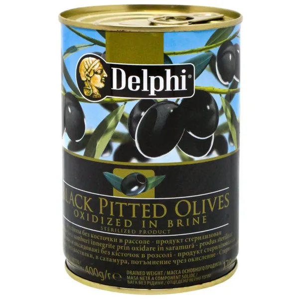 Маслины Delphi черные с косточкой 400мл - image 1