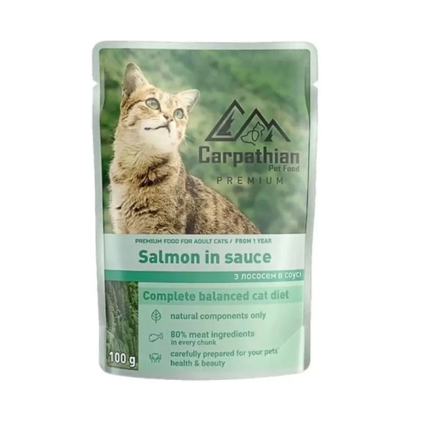 Carpathian Premium hrana pentru pisici somon in sous 100g - image 1