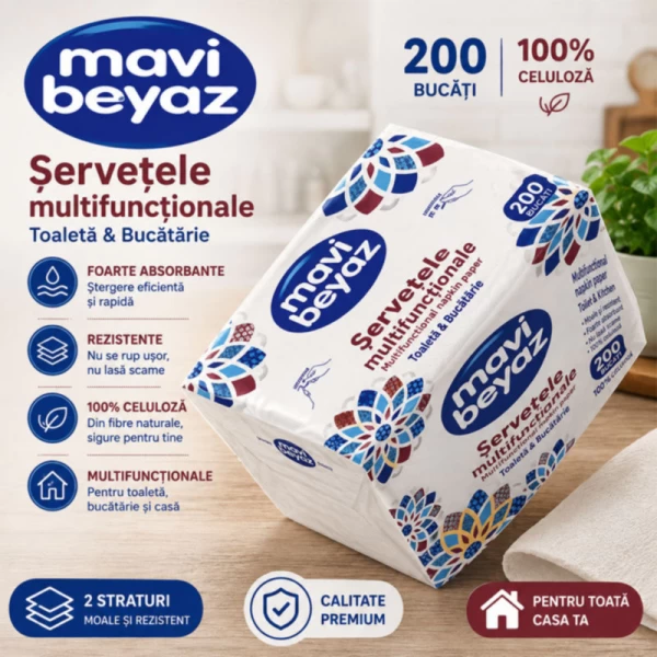 Mavi Beyaz Servetele multifunctionale pliate în V, 200 buc - image 2