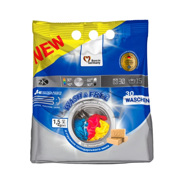 Wash&Free Detergent de rufe Universal 1500g - image 1