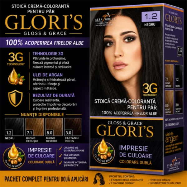 Glori's Vopsea de par 1.2 Negru 50ml - image 2
